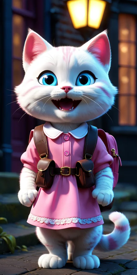 pink kity cat dressed as a child,blue eyes,investigating a crime,pixar-style,ultra detailed,old london background,animated film,realistic lights,cinematic,studio photo,vivid colors,realistic lights,cinematic,sharp focus,photorealistic concept art,perfect composition,soft natural volumetric,cinematic perfect light,rendered in unreal engine,boost,<lora:xl_more_art-full_v1:0.5>,(european and american cartoons:1.3),pink kity cat dressed as a child,carrying a backpack,in dress,laugh happily,prospect,