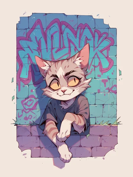 score_9, score_8_up, score_7_up, score_6_up, <lora:l0g0XLP:1> l0g0, trippy, graffiti, simple background, cat
