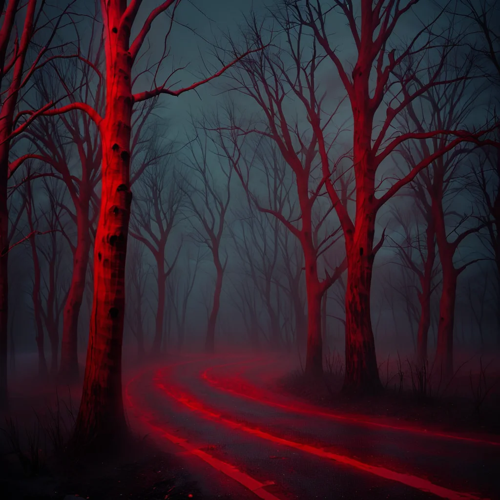 Masterpiece,absurd resolution,8k,high resolution,
NightScapes,3am,creature,trees,bare tree,night,(dark:1.5),fog,,horror (theme),red theme,found tape,grain tape
, <lora:NightScapes_XL:0.8>