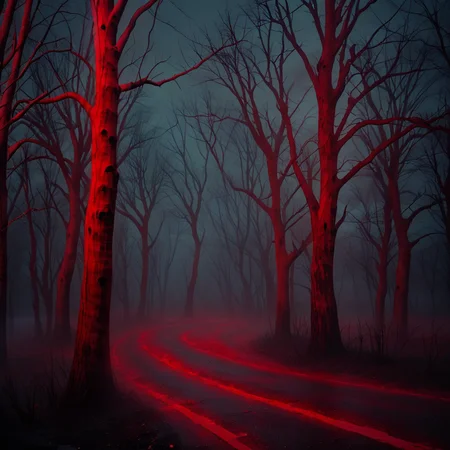 Masterpiece,absurd resolution,8k,high resolution,
NightScapes,3am,creature,trees,bare tree,night,(dark:1.5),fog,,horror (theme),red theme,found tape,grain tape
, <lora:NightScapes_XL:0.8>
