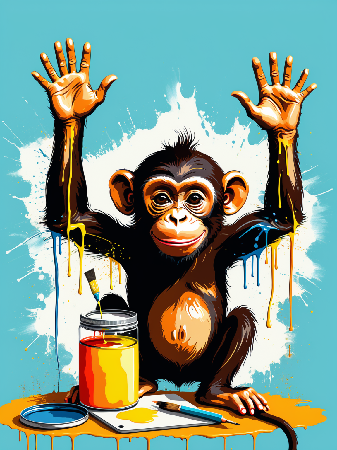 minimalistic, flat shading,  a detailed photo of a monkey dripping paint learning to use tools, detailed god rays, perfect hands, computer
<lora:xl_more_art-full_v1:1>