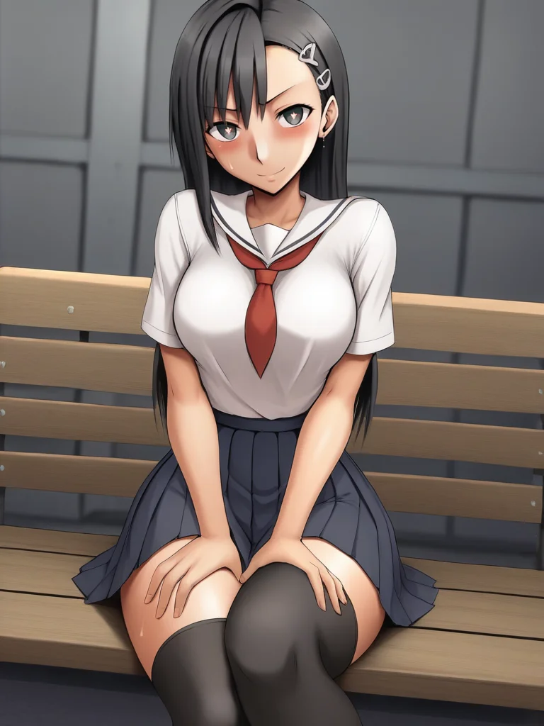 score_9, score_8_up, score_7_up,, 
girl sitting in a bench, hands on thighs, long black hair, school uniform, skirt, black thighhighs, cute hair ornament, bright pupils, blush, medium breasts, (narrow waist:1.1), wide hips, thick thighs, looking at viewer, cowboy shot, dynamic pose, wide shot, solo, sexually suggestive, naughty face, blush, dutch angle,, crossed legs,
 <lora:ACrimsonComics_Style:1>, CrimsonXL