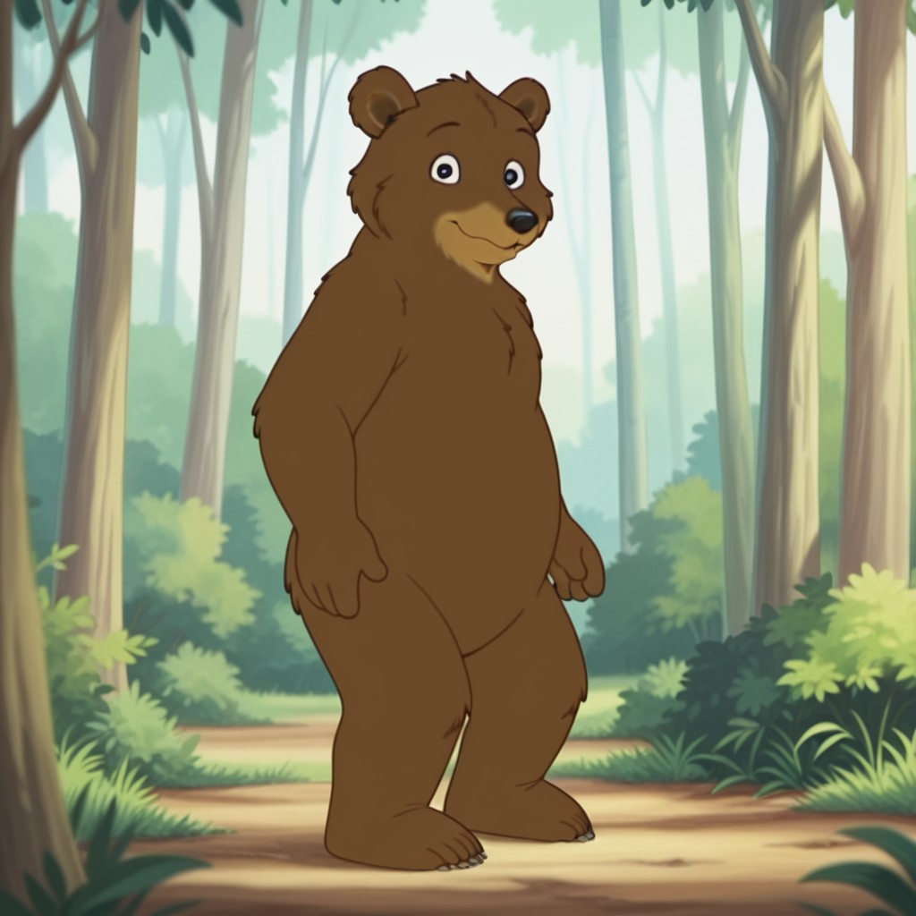 masterpiece, best quality, amazing quality, bearfrnklnilv2, semi-anthro, male bear, brown fur, black eyes, , outside, standing, in a forest, full body, solo, looking at viewer, <lora:196e9f38-f6b7-42d1-a1f8-23d23b8ef771:1.0>