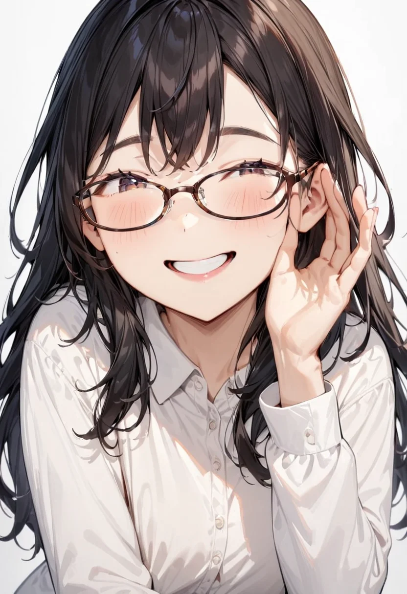 masterpiece, best quality, very aesthetic, absurdres,
1girl, solo, black hair, long hair,
oval_cell, glasses, brown-framed eyewear,
collared shirt, happy, smile, looking at another, adjusting eyewear, white background, simple background,
<lora:oval_glasses_cell-frame2_SDXL_V1:1>
