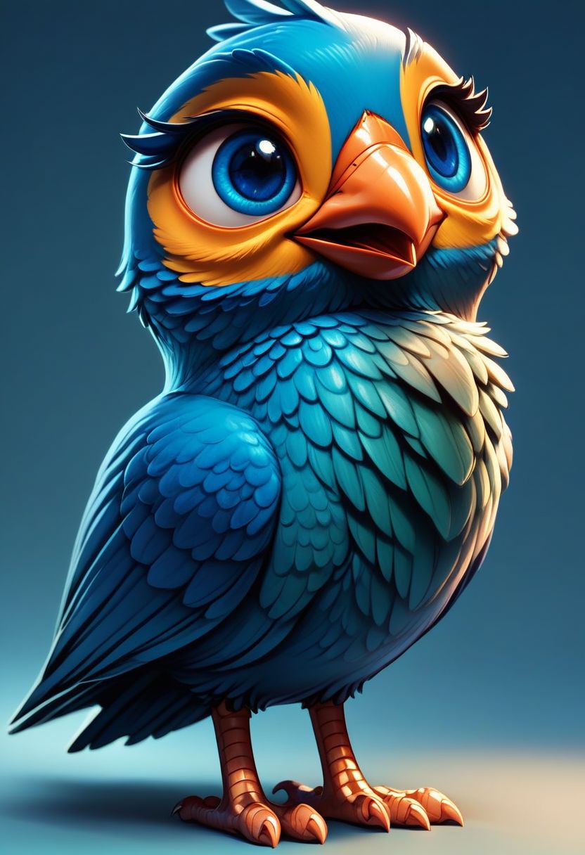 score_9, score_8_up, score_8, 
bird, solo, open mouth, blue eyes, simple background, standing, full body, gradient, gradient background, no humans, animal, blue background, feathers, animal focus, talons, beak, blue feathers