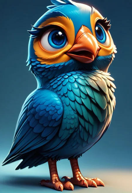 score_9, score_8_up, score_8,
bird, solo, open mouth, blue eyes, simple background, standing, full body, gradient, gradient background, no humans, animal, blue background, feathers, animal focus, talons, beak, blue feathers