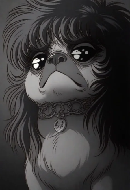 masterpiece, best quality, amazing quality, just a pug, pug, zodikki1, kurumada hair, kurumada eyes,