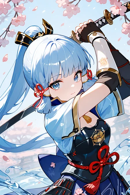 (score_9,score_8_up,score_7_up),<lora:Kamisato Ayaka(Genshin Impact)-v1:1>,Kamisato Ayaka(Genshin Impact),1girl,kamisato ayaka,solo,weapon,sword,blue eyes,holding,armor,ponytail,holding weapon,holding sword,bangs,long hair,ribbon,hair ribbon,blunt bangs,water,gloves,looking at viewer,hair ornament,breastplate,arm guards,blue hair,sidelocks,mole under eye,black gloves,mole,petals,tassel,closed mouth,light blue hair,japanese armor,tress ribbon,red ribbon,japanese clothes,fingerless gloves,arms up,short sleeves,skirt,blue skirt,cherry blossoms,armored dress,vambraces,upper body,katana,
NSFW,expressive,amazing quality,ultra hd 32k,