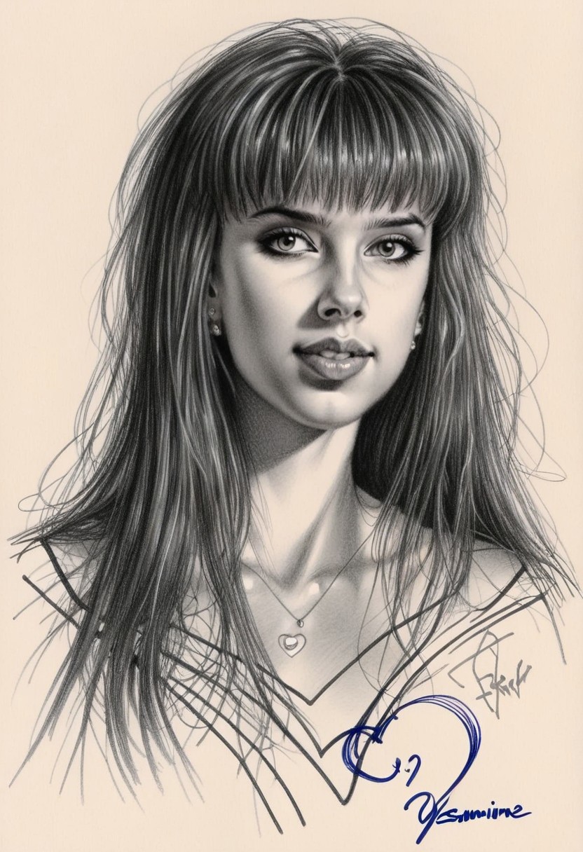 Sketch from busty beauty Y4SM1N3, signed portrait