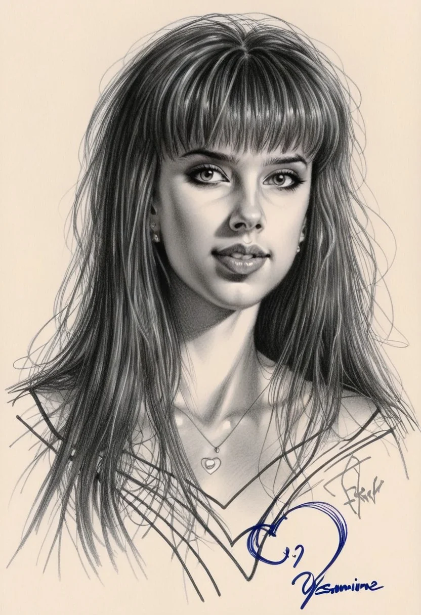 Sketch from busty beauty Y4SM1N3, signed portrait