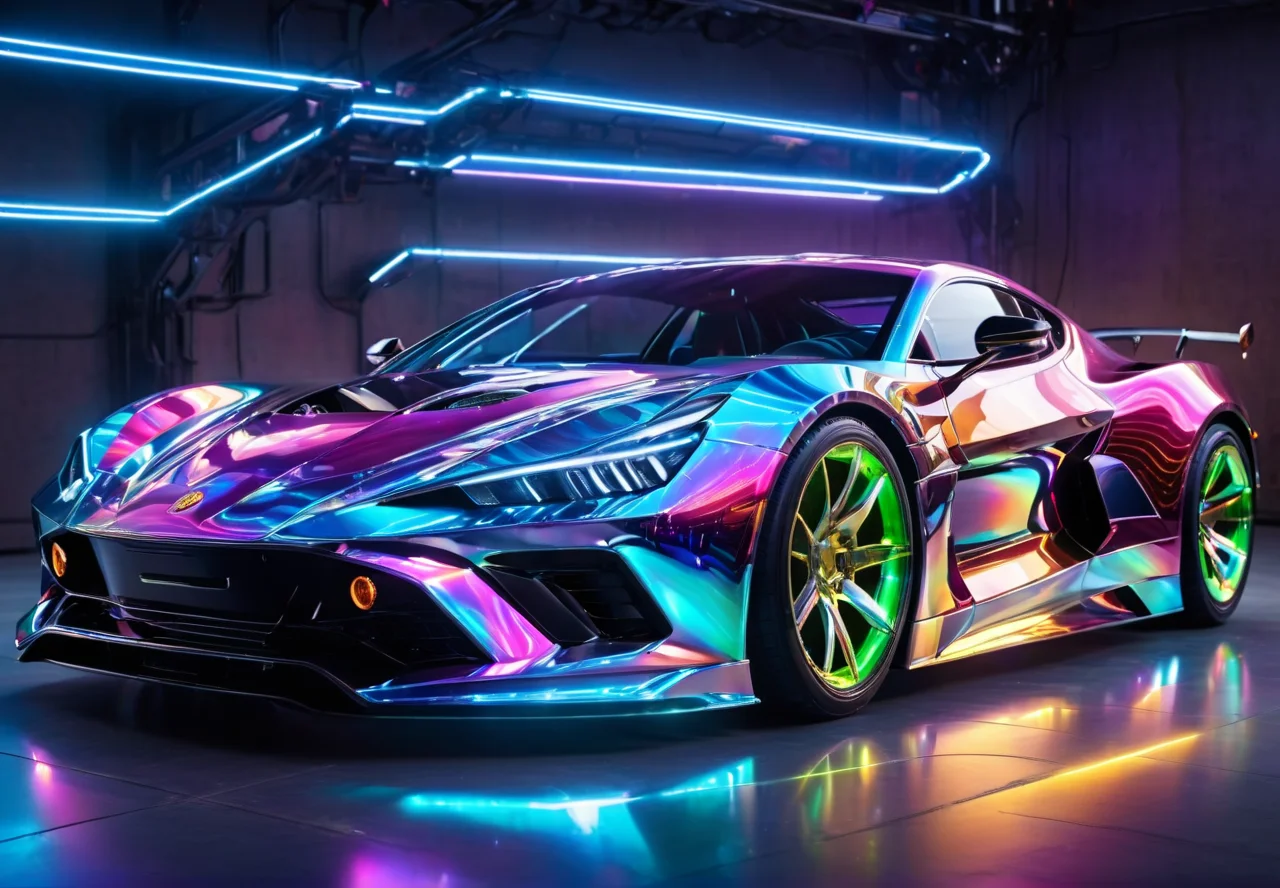 <lora:xl-holographic-å¨æ¯V20:0.7>,holographic,holographic metal,high quality exquisite wallpaper,wide_shot,(sports car:1.3),metal exquisite mechanical structure,(glowing neon lights:1.2),