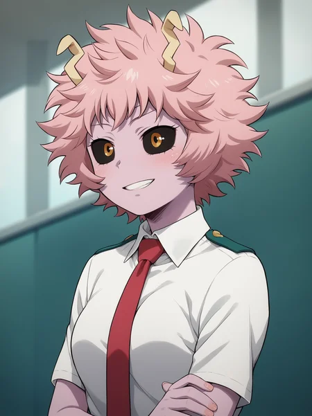 <lora:MinaAshidoPonyV2:1>, minaashido, 1girl, white shirt, necktie, score_9, score_8_up, score_7_up