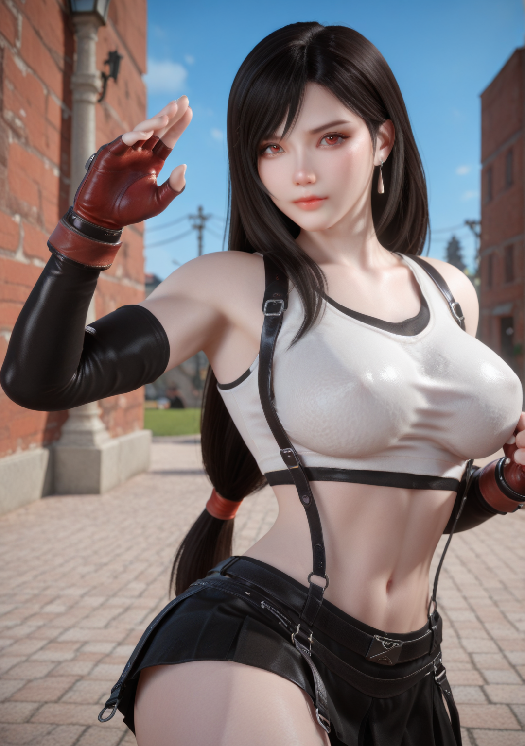 masterpiece,very awa,best quality,amazing quality,very aesthetic,absurdres,newest,intricate details,
1girl,<lora:vamstyle:1>,vamstyle,looking at viewer,tifa lockhart,outdoors,fighting stance,