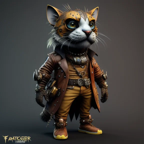 Fantz cartoon (creature:0.5)|(tiger:0.5) design,  ultra detailed, random colors, steampunk, and punk costume,  <lora:Small_Mostersv2:0.4>   <lora:Creature_Design2_V1:0.5>