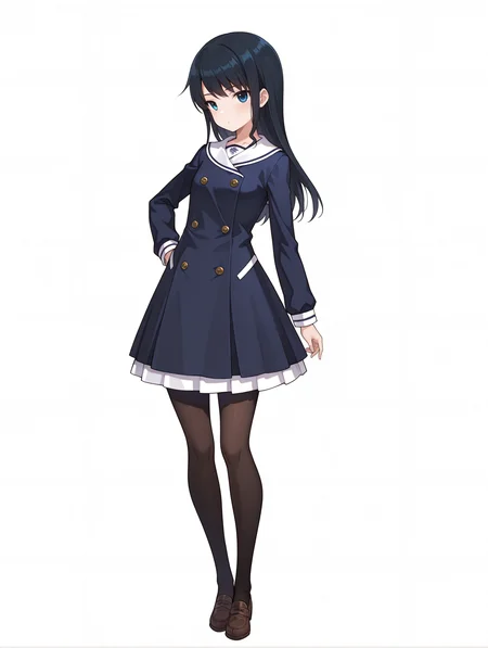 masterpiece,best quality,newest,
1girl,solo,
<lora:k_mutsumi_ilxl_v1.0:1>,k_mutsumi,black hair,long hair,blue eyes,
aizumi,long_sleeves,double-breasted,black_pantyhose,brown loafers,
<lora:Fixhands_anime_bdsqlsz_V1:1>,full body,white_background,simple_background,