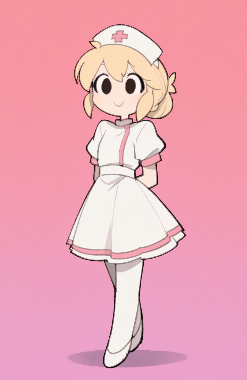 1girl, solo, <lora:TemmieChang:1> tmchng, standing, soft gaze, smile, delicate posture, romantic,
princess cadance \(mlp\), nurse, nurse outfit, white dress, white pantyhose, white nurse cap, chibi, extremely detailed, highres, masterpiece, best quality