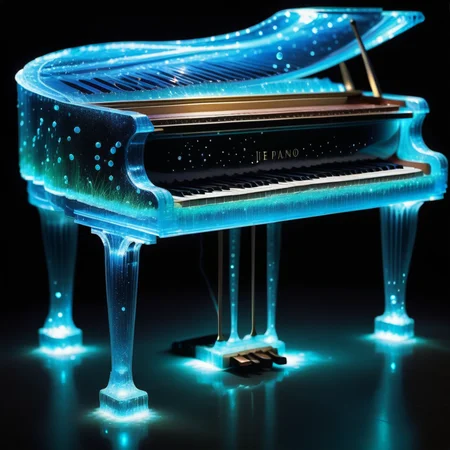 a piano made out of Jed-Bwtrspkl, <lora:BioWaterSparkleStyle:1>