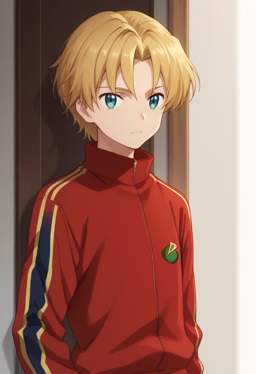 score_9, score_8_up, score_7_up, source_anime, highly detailed,
takuma, blonde hair, male focus, 1boy, solo, blue eyes, track jacket, jacket, track suit, red jacket, upper body
outdoor,
