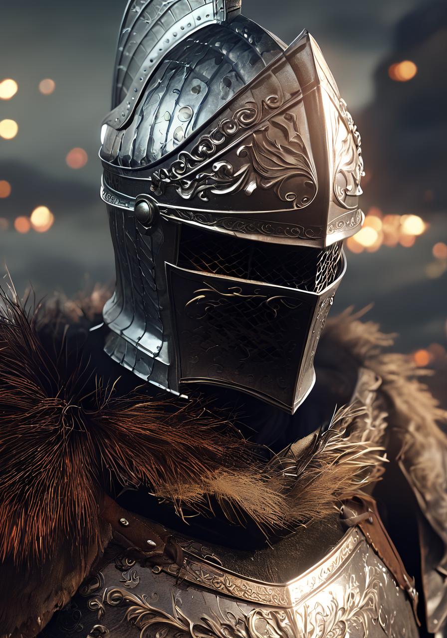a knight in a dark fantasy setting, best quality, masterpiece, otherworldly, <lora:eldringpxl:0.8>, eldringpxl, armor, helmet,