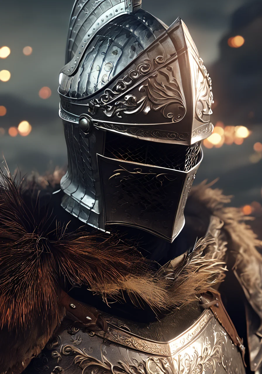 a knight in a dark fantasy setting, best quality, masterpiece, otherworldly, <lora:eldringpxl:0.8>, eldringpxl, armor, helmet,