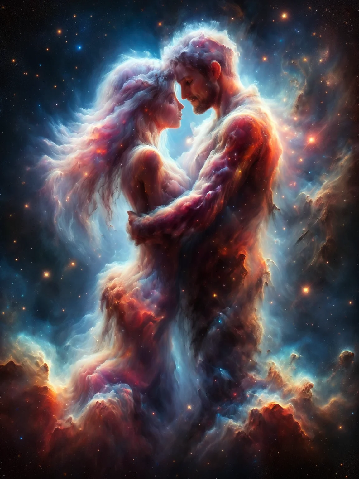 mad-nbla couple embracing,  <lora:Space_Nebula_Style_SDXL:1.0>, (masterpiece:1.2), best quality, (hyperdetailed, highest detailed:1.2), high resolution textures