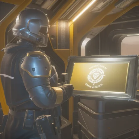 helldivers, Girl in an armored car, holding a picture frame <lora:helldivers:0.7>