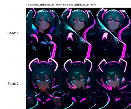 <lora:ani40_stabilizer_v0.1:0.8>1girl,Hatsune Miku,black background,vibrant,upper body,glowing outline,neon,looking at viewer,best quality,high score,great score,masterpiece,[Trained by reakaakasky @civitai.com/user/reakaakasky and only published on civitai::0],