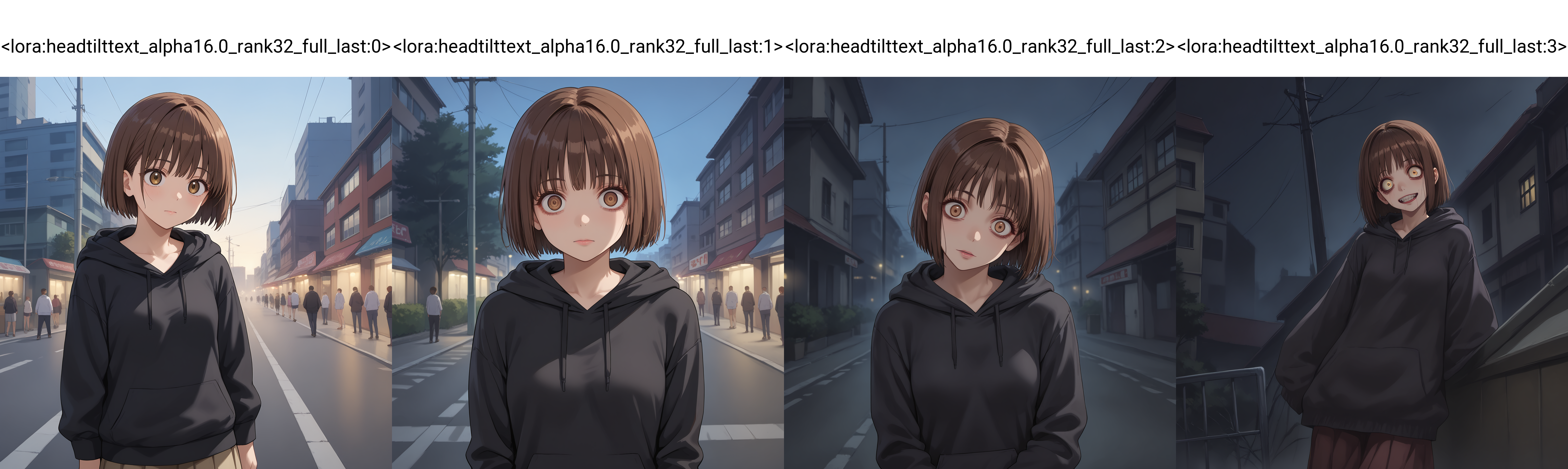 score_9,source_anime,anime style,<lora:Breast Slider - Pony_alpha1.0_rank4_noxattn_last:-0.5>,<lora:Nipple Size Slider_alpha1.0_rank4_noxattn_last:-0.5>,<lora:d3t41l3dXLP:0.25>,<lora:m0njy4XLP:0.35>,<lora:susamix010-pony:0.3>,1girl,outdoors,in public,medium breasts,brown hair,short hair,black hoodie,<lora:headtilttext_alpha16.0_rank32_full_last:0>,creepy,deranged,
