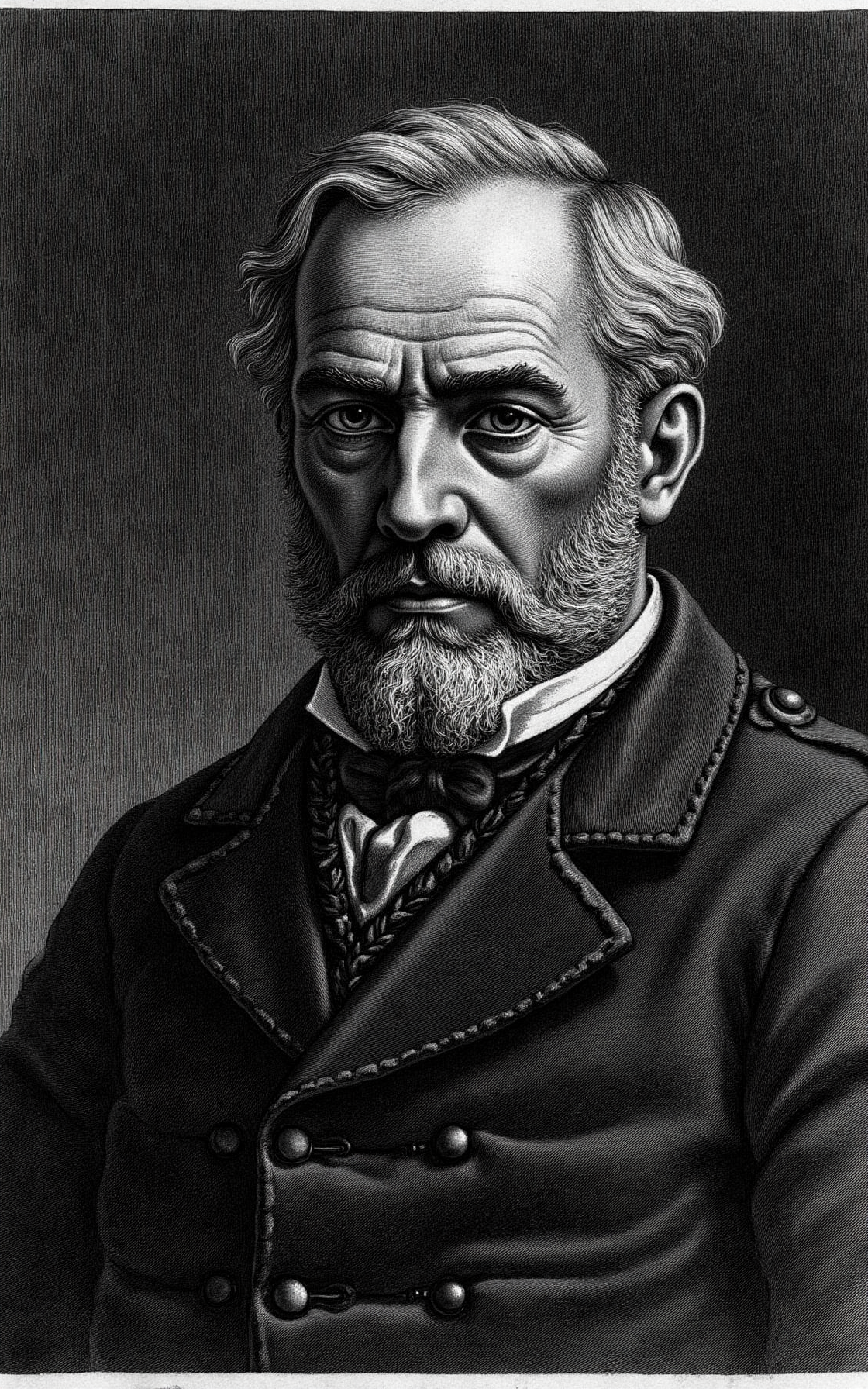 YFG-Pira, Generate an image in the style of 18th-century Italian etchings by Giovanni Battista Piranesi, specifically focusing on a medium-to-close range shot of a sternly contemplative middle-aged man with deep-set eyes and prominent nose, his facial skin rendered with textured, cross-hatched lines, his graying hair mussed and unkempt, set against a stark, atmospheric background with subtle suggestions of a dimly lit interior, perhaps a study or library.