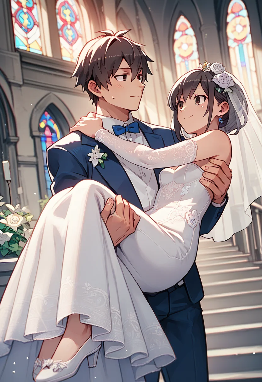 score_9, score_8_up, score_7_up, score_6_up, source_anime, <lora:princess_carry_v0.3-pony:1>
princess carry, 1girl, wedding dress,
1boy, groom, church,