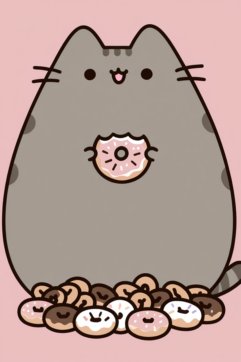masterpiece, best quality,    Pusheen, looking at viewer, smile, open mouth, simple background, food, pink background, doughnut,  ,<lora:PusheenIXL:1.0>,