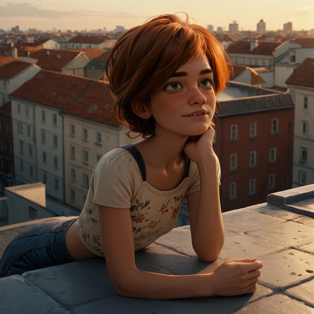 score_9, score_8_up, score_7_up, score_6_up, score_5_up, score_4_up, rating_safe, Félicie, sitting on a rooftop, paris, freckles,