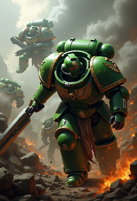 Warhammer 40k space marines in battle