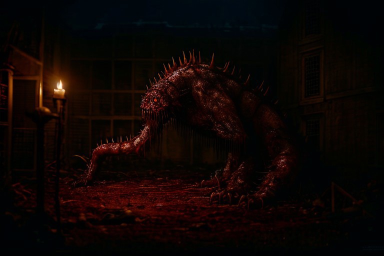 Photography, photorealistic, insanely real life detailed, 8k, highest resolution possible, sharp focus, taken with professional DSLR and lenses, cinematic, taken best skilled cinematographer, 
monster, horror \(haunted house\), Darkness,
haunted house,night,dark,sparse Candlelight, creepy, scary,terrifying, haunted,
horror movie atmosphere, cinematic dark night time lighting and dramatic shadows,
Cinematically realistic horror and gore scene of a <lora:Reel_WHorror_1_2_9_ReWo_n:1> , indoors centipede, dismembered, multiple limbs, blood pool, teeth, rim lighting, pov, (8K, RAW photo, best quality:1.2, masterpiece:1.2), (realistic, photo-realistic:1.2), ultra-detailed,