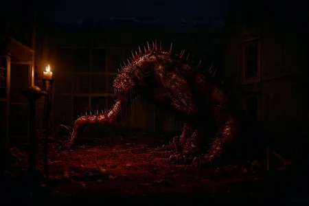Photography, photorealistic, insanely real life detailed, 8k, highest resolution possible, sharp focus, taken with professional DSLR and lenses, cinematic, taken best skilled cinematographer, 
monster, horror \(haunted house\), Darkness,
haunted house,night,dark,sparse Candlelight, creepy, scary,terrifying, haunted,
horror movie atmosphere, cinematic dark night time lighting and dramatic shadows,
Cinematically realistic horror and gore scene of a <lora:Reel_WHorror_1_2_9_ReWo_n:1> , indoors centipede, dismembered, multiple limbs, blood pool, teeth, rim lighting, pov, (8K, RAW photo, best quality:1.2, masterpiece:1.2), (realistic, photo-realistic:1.2), ultra-detailed,