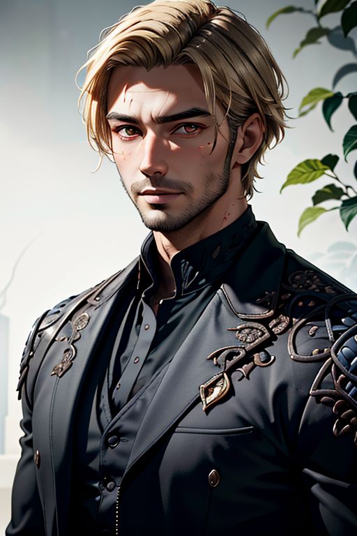 Master piece, highest quality, highest possible OverallDetail, semirealistic,  red eyes,
Create an elder of a cultivator sect.
The character looks like he is in his late twenties or early thirties. He is handsome.
He has blond shoulder-length shaggy hair. 
His eyes are darkblue. Detailed face. .