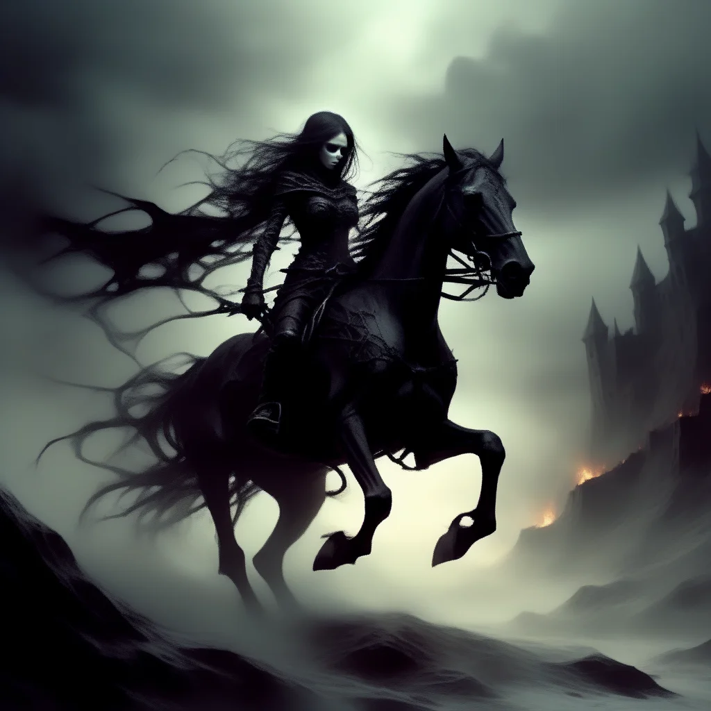 wyrmterro girl death on horse, darknes<lora:wyrmterro:0.8>