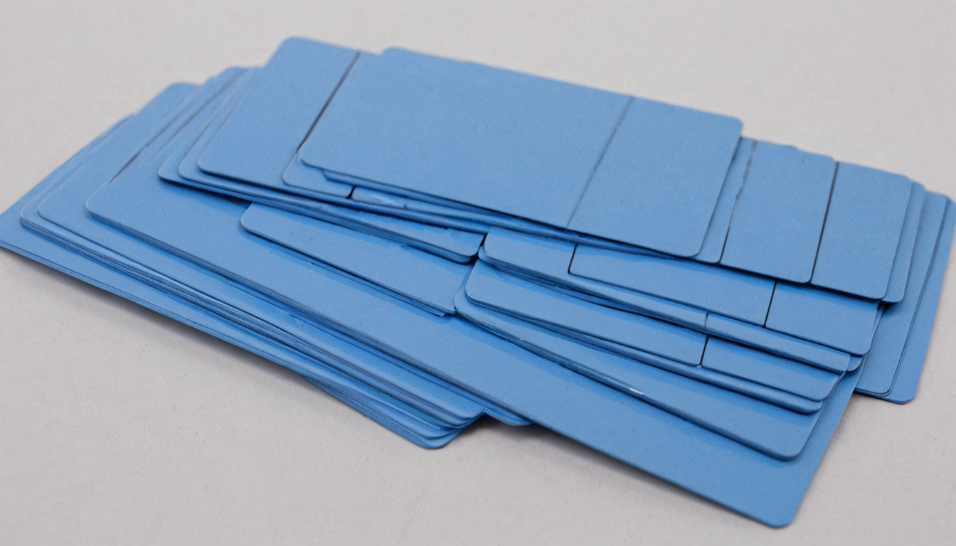 plastkort, an ocean shaped (made from:1.3) single light blue and dark blue colored (rectangular plastic cards), <lora:Plastkort-000006:1>