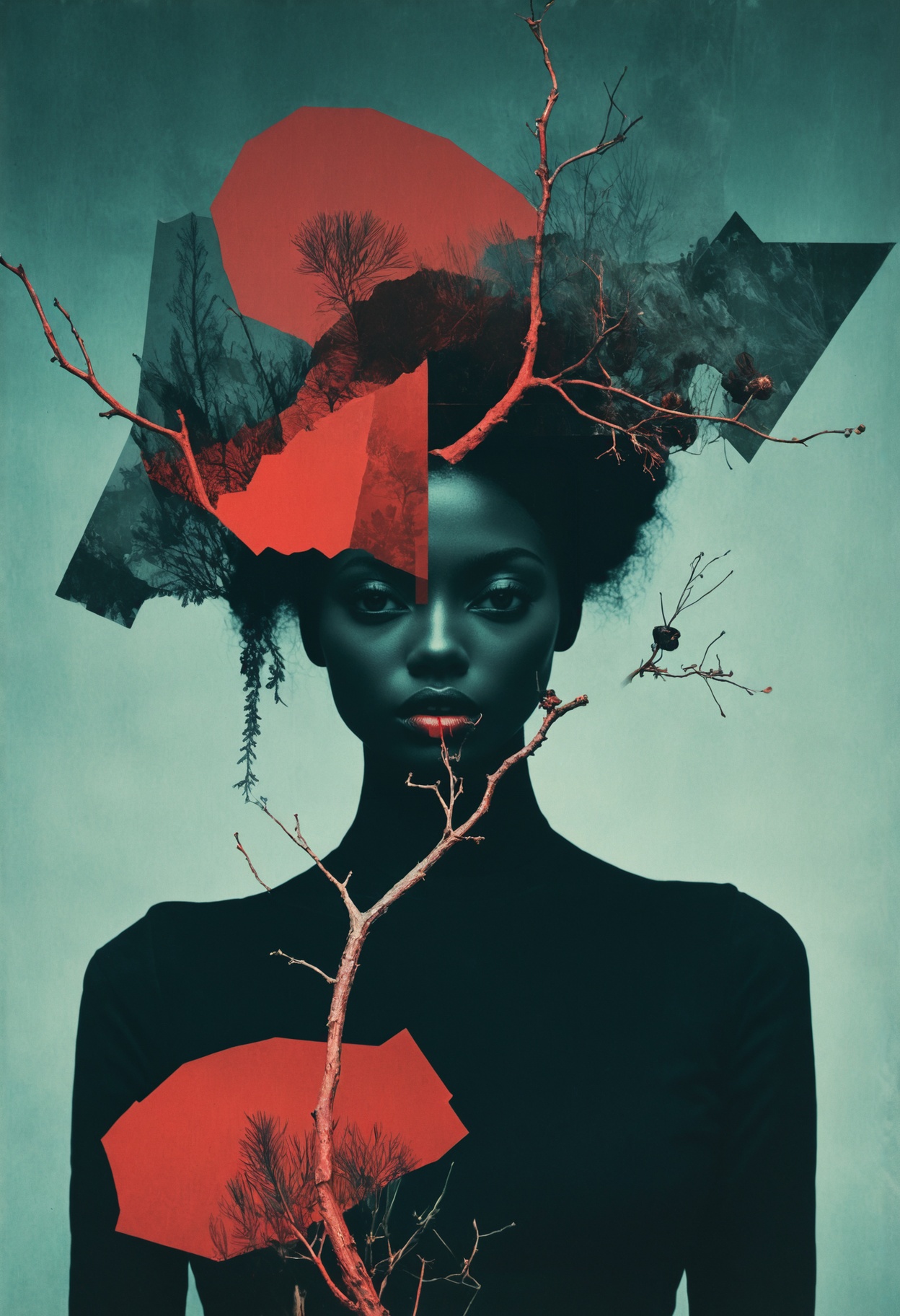 analog film photo of collage, mixed media, art by Januz Miralles, [ centered composition, a paint smudge on a simple background : Stripcore aesthetic, portrait of Witchcore aesthetics, portrait of a beautiful Russian woman with a mischievous glint in her eye is playfully casting a spell with a wand crafted from a gnarled branch while surrounded by whimsical creatures : 4], abstract geometric gradients. (nvcmsdx, grainy texture). <lora:100_nvcmsdx_1:0.8>
rich red colors, stunning background. dark and moody, a mesmerizing blend of light and shadow. masterpiece, absurdres, intricate details, film grain, dynamic range, faded film, desaturated, 35mm photo, grainy, vignette, vintage, Kodachrome, Lomography, stained, highly detailed, found footage