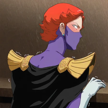 <lora:GOKycilia>,
masterpiece,best quality,good quality,newest,
blush,sweat,
looking at viewer,constricted_pupils,looking back,
solo,
GOKycilia,1girl,orange hair,mask,ninja mask,red eyes,earrings,
purple military uniform,white belt,cape,capelet,white gloves,
upper body,
(leaning_forward:1.2),leaning_on_object,(motion_blur:1.3),(motion line:1.2),(speed_lines:1.1),trembling,