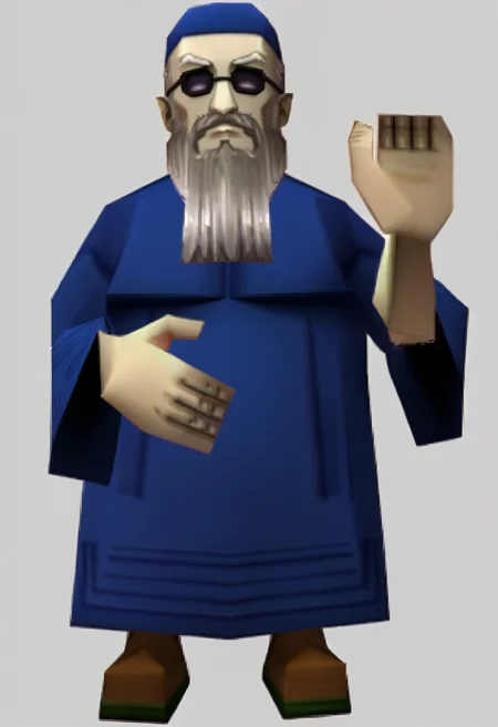 score_9, score_7_up BREAK solo,n64zeldastyle, 3d, polygonal, white background, full body,midosmt, grey hair, grey beard, facial hair, old man, blue hat, sunglasses, blue robe  <lora:zs_N64ZeldaStyleXL:1> <lora:zs_MidoXL:0.8>