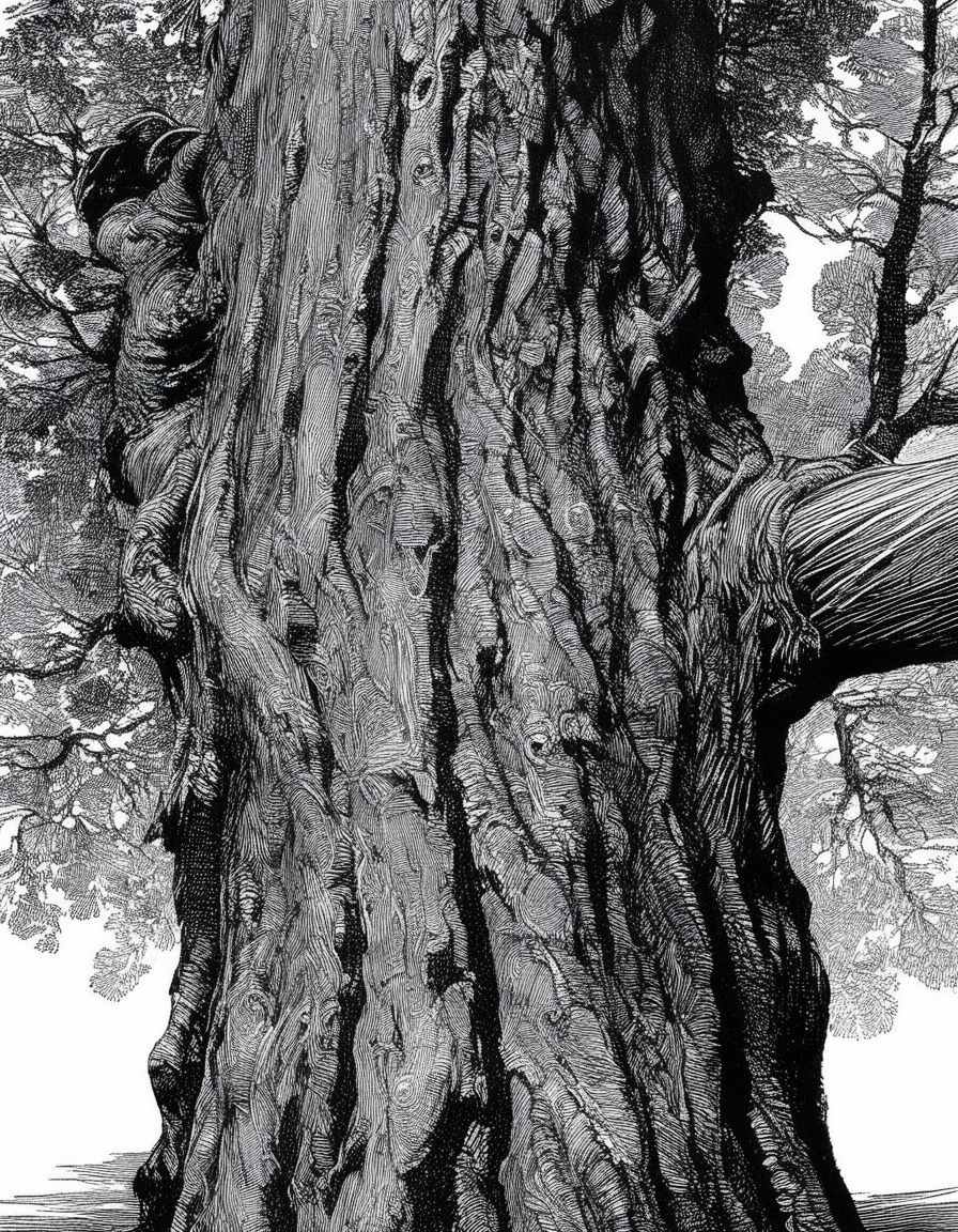 tree trunk, extreme up close shot, franklin booth style <lora:franklin_booth_style_sdxl_v7:1>