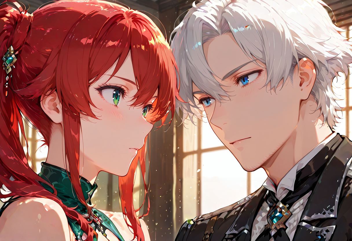 <lora:ALYX:0.4>, anime screencap, anime coloring, <lora:Eyes_Lora_Pony_Perfect_eyes:0.5>, 1girl, 1boy, <lora:noobai_vpred_1_masterpieces_v23:0.5>, masterpiece, best quality,
BREAK <lora:Alethea:0.8>, red hair, green eyes, Alethea
BREAK <lora:Samuel_von_Heathcliff:0.8>, White hair, blue eyes, Samuel von Heathcliff,