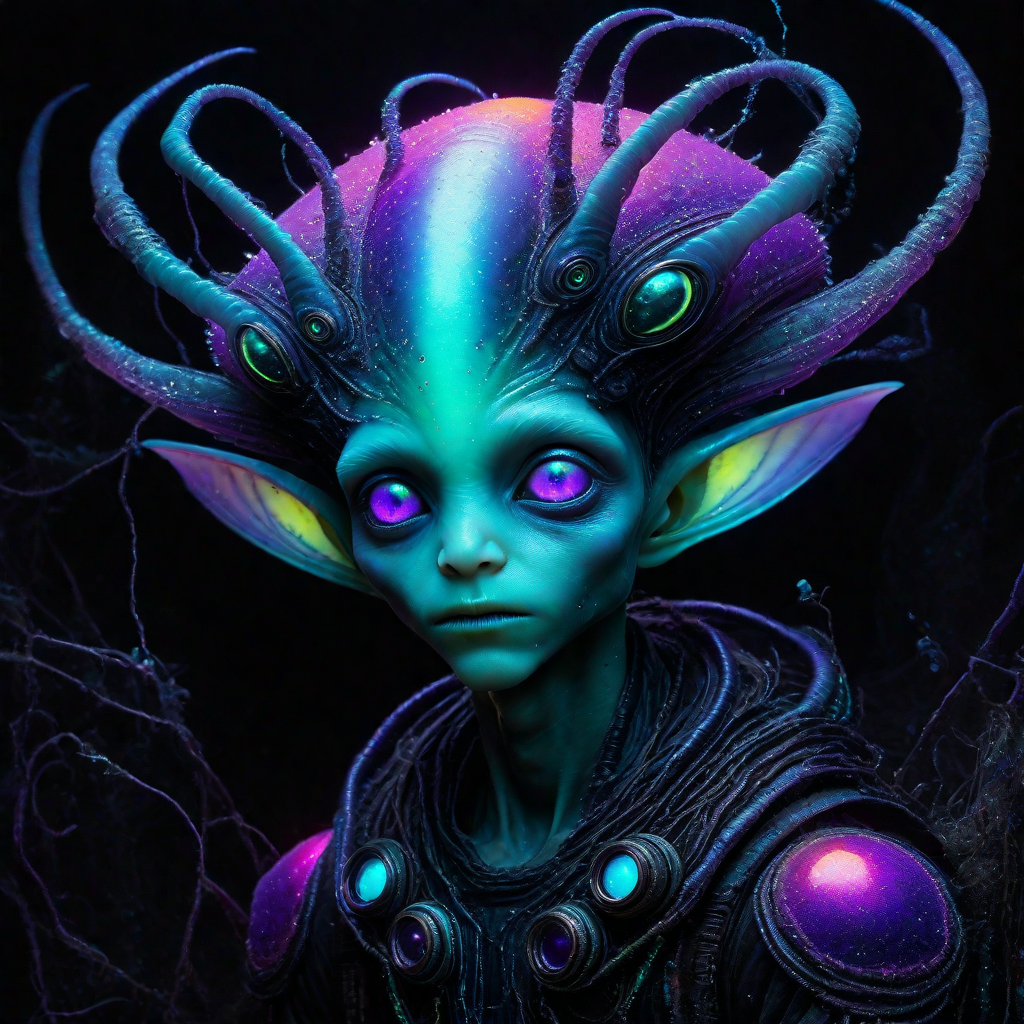 albedo, echelier, dpmpp2msde karras, alien male, Bioluminescent skin with subtle metallic hints, Vibrant color contrast with muted tones, Color splash rim highlights, Sparkling dust particles reflecting soft light, Muted Pastel Grunge alien_wanderer, <lora:artfully_YOUNGALIEN_SDXL:0.8>,