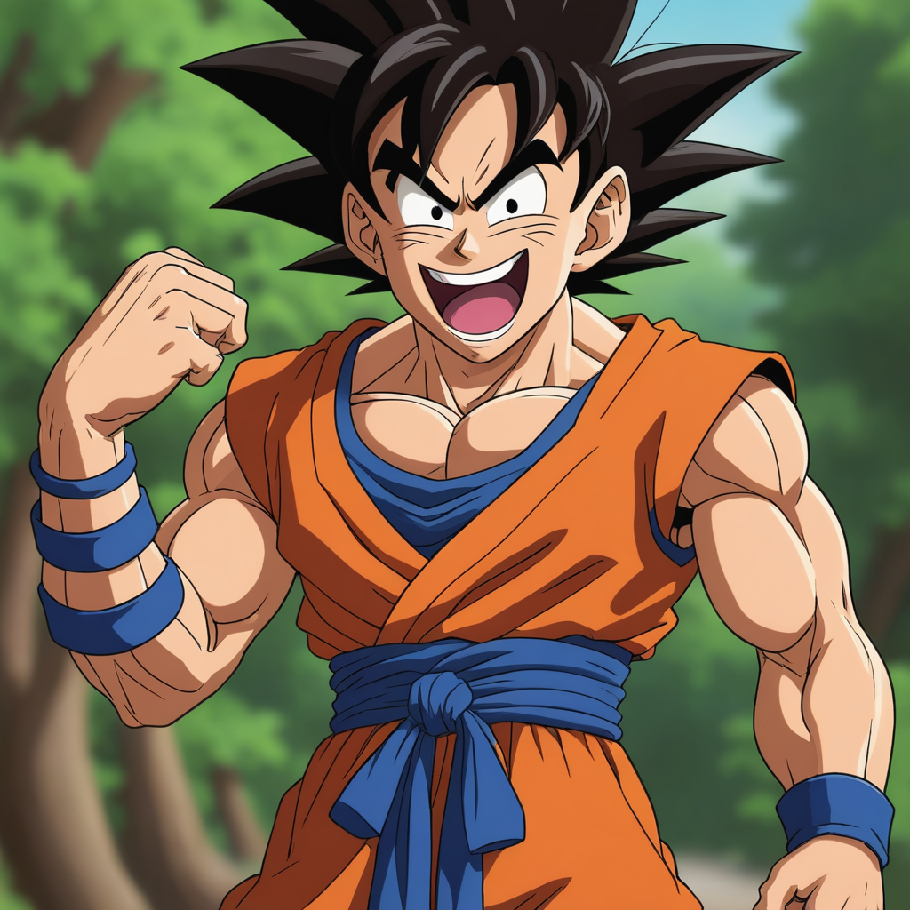 a screenshot of an episode of a skinny dorky zanny version of goku from dragon ball z style laughing