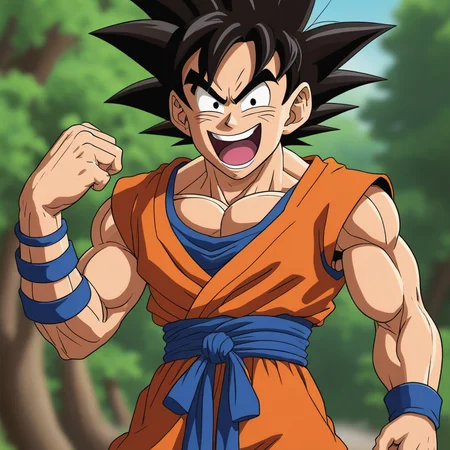 a screenshot of an episode of a skinny dorky zanny version of goku from dragon ball z style laughing