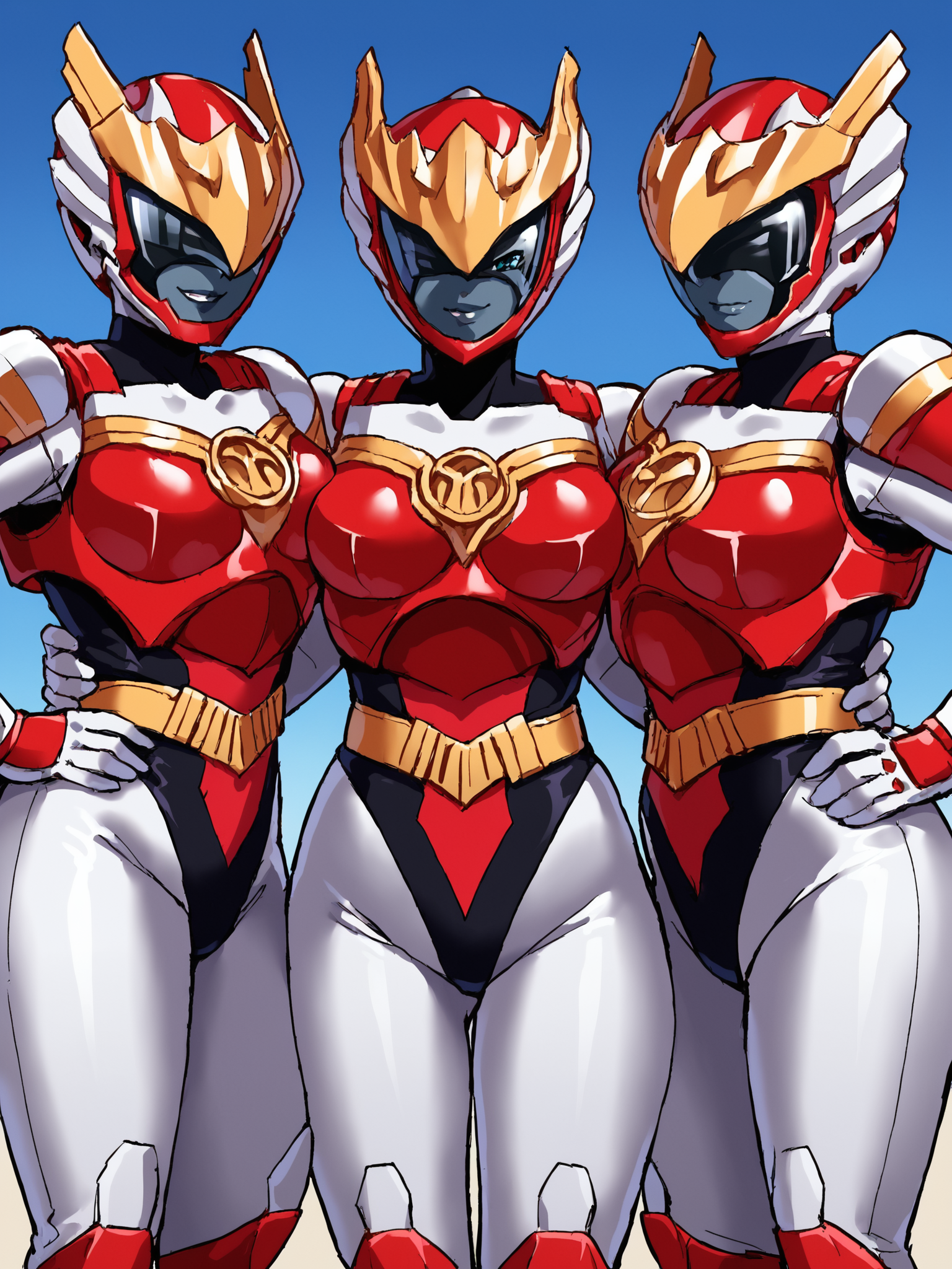 score_9, score_8_up, score_7_up, source_anime, zPDXL, zPDXLpg, <lora:offset_0.2:0.1>, <lora:spo_sdxl_10ep_4k-data_lora_webui:1>, 3girls, sazermithras, (white bodysuit:1.1), black leotard, belt, armor, white gloves, gauntlets, <lora:Sazer_Mithras:1>, standing, side-by-side, looking at viewer, cowboy shot, outdoors, city, street, hands on another's waist, ass visible through thighs, thick thighs, wearing helmet, helmet, visor
3girls, hand on own hip
3girls
3girls, crossed arms