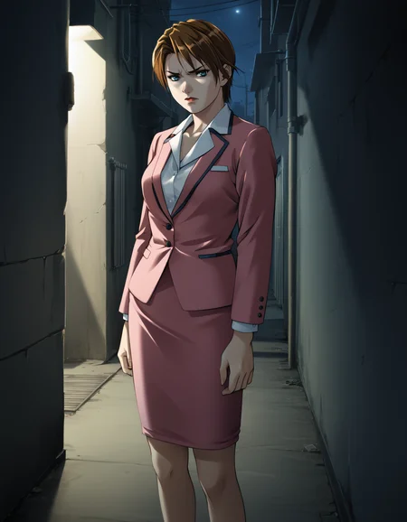 score_9, score_8_up, score_7_up, <lora:kisaku-v2-ponyxl-000010:0.85> kashiwagi, (lipstick:0.6), skirt suit, pink suit, pink skirt
1girl, solo, glaring, alley, night, soft shadows