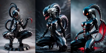 (otherworldly), highly insanely detailed, masterpiece, top quality, best quality, highres, 4k, 8k, RAW photo, (very aesthetic, beautiful and aesthetic),
__lazy-wildcards/cosplay-char/alien-predator/xenomorph/prompts__,
<lora:FemXeno:0.5>,
(1girl:1.3), eyes focus,
__lazy-wildcards/dataset/background__,âââ