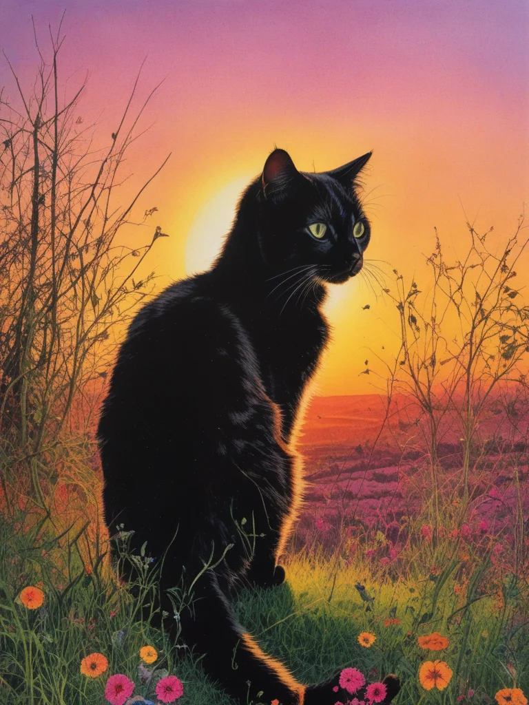 8k dlsr, contrast and details, insanely detailed, insanely detailed, hyperrealistic, dramatic shadows, ultra hd, realistic, vivid colors, perfect composition, soft natural volumetric cinematic lighting, amazing shadows, yvonne coomber style
drawing, cat, sunset, landscape
 <lora:Concept Art v1:0.4>  <lora:YvonneCoomber:0.8>